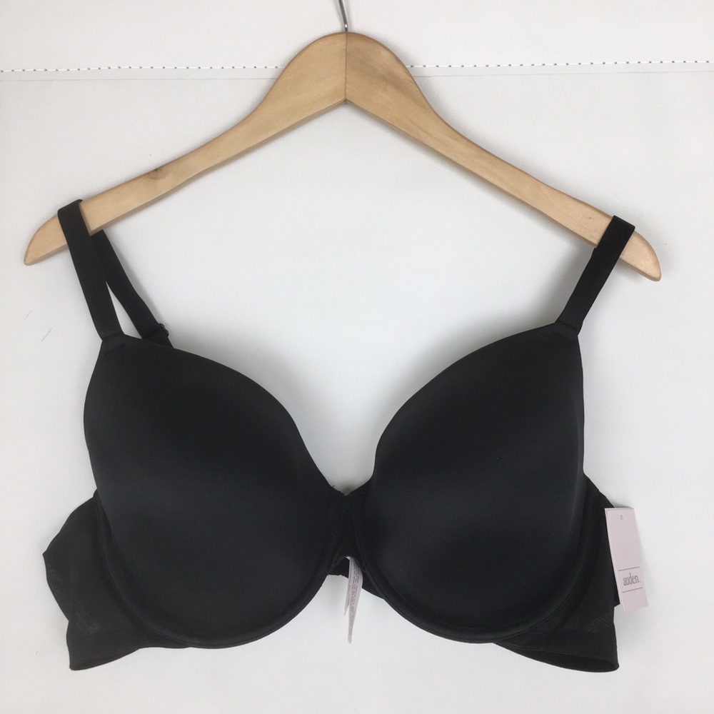 Auden Smooth Lightly Lined Comfort Wire T-Shirt Bra NEW Black Womens Size 42C